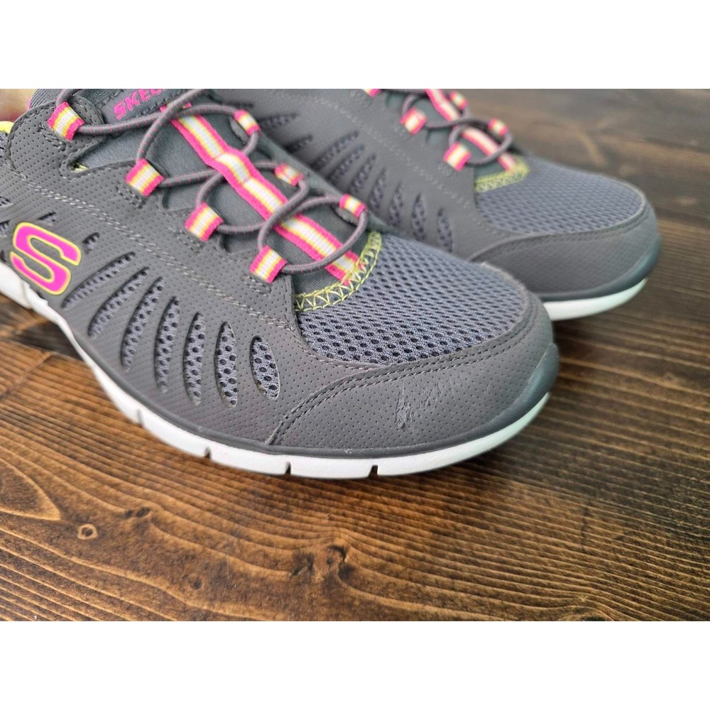 Skechers Flex Women's Sneakers Size 10 Gray Pink White Slip On Running Shoes - Picture 3 of 15